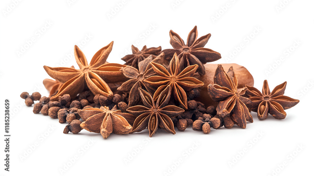 closeup of star anise spice against white background.ai generative closeup of star anise spice against white background.ai generative