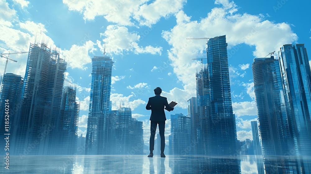 Visionary Businessman Contemplating Future Skyscrapers Visionary Businessman Contemplating Future Skyscrapers