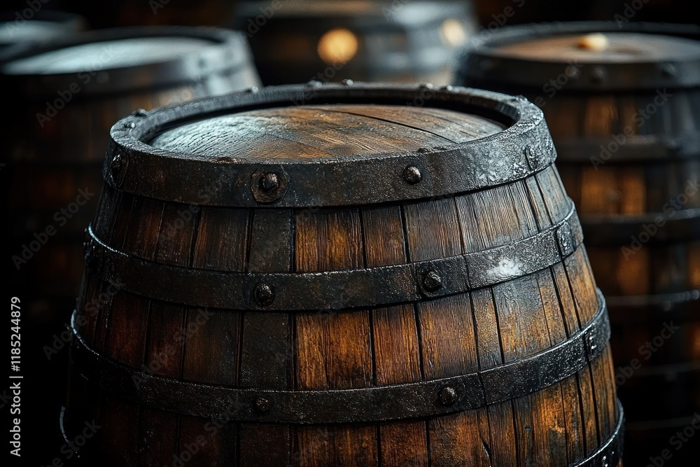 Wine Barrels Rustic Wood Cellar Craft Beverage Production Whiskey Distillery Winery Aging Process Vintage Wine Barrels Rustic Wood Cellar Craft Beverage Production Whiskey Distillery Winery Aging Process Vintage