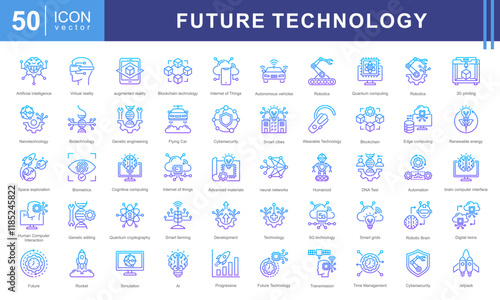 Future Technology icon collection set. Containing emerging technology, change, it, nanotechnology, biotechnology, robotic, ai icon. Simple vector illustration