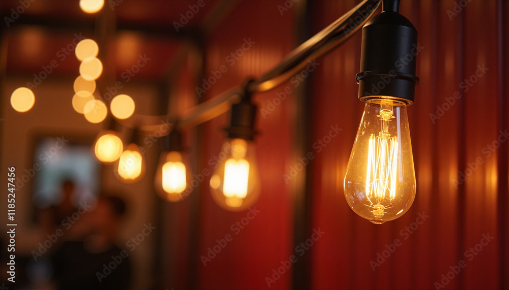 String lights glowing in a warm indoor setting String lights glowing in a warm indoor setting