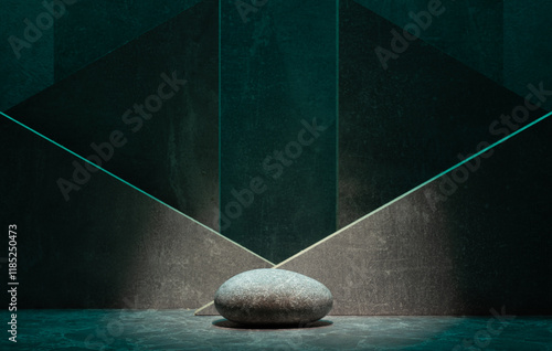 Canvas Print composition with natural zen stone and geometric lines for podium background