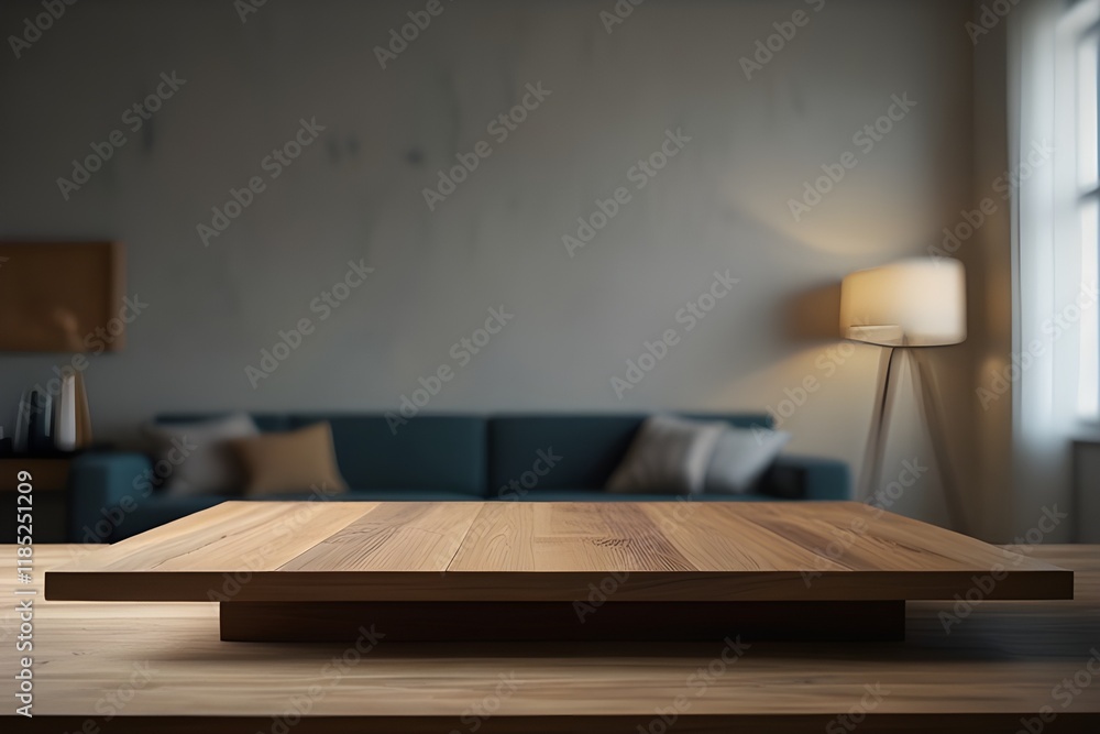 Empty table with abstract blurred background. blur living room. for product display. Generative AI