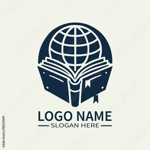 Global Education Book Logo Design, Open Book with Globe Logo, International Education Day Logo, Knowledge and World Logo, Learning and Exploration Logo