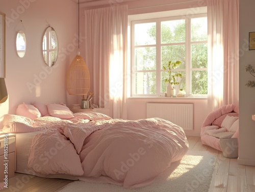 Serene Pink Bedroom With Su...