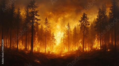 View of the forrest in the fire