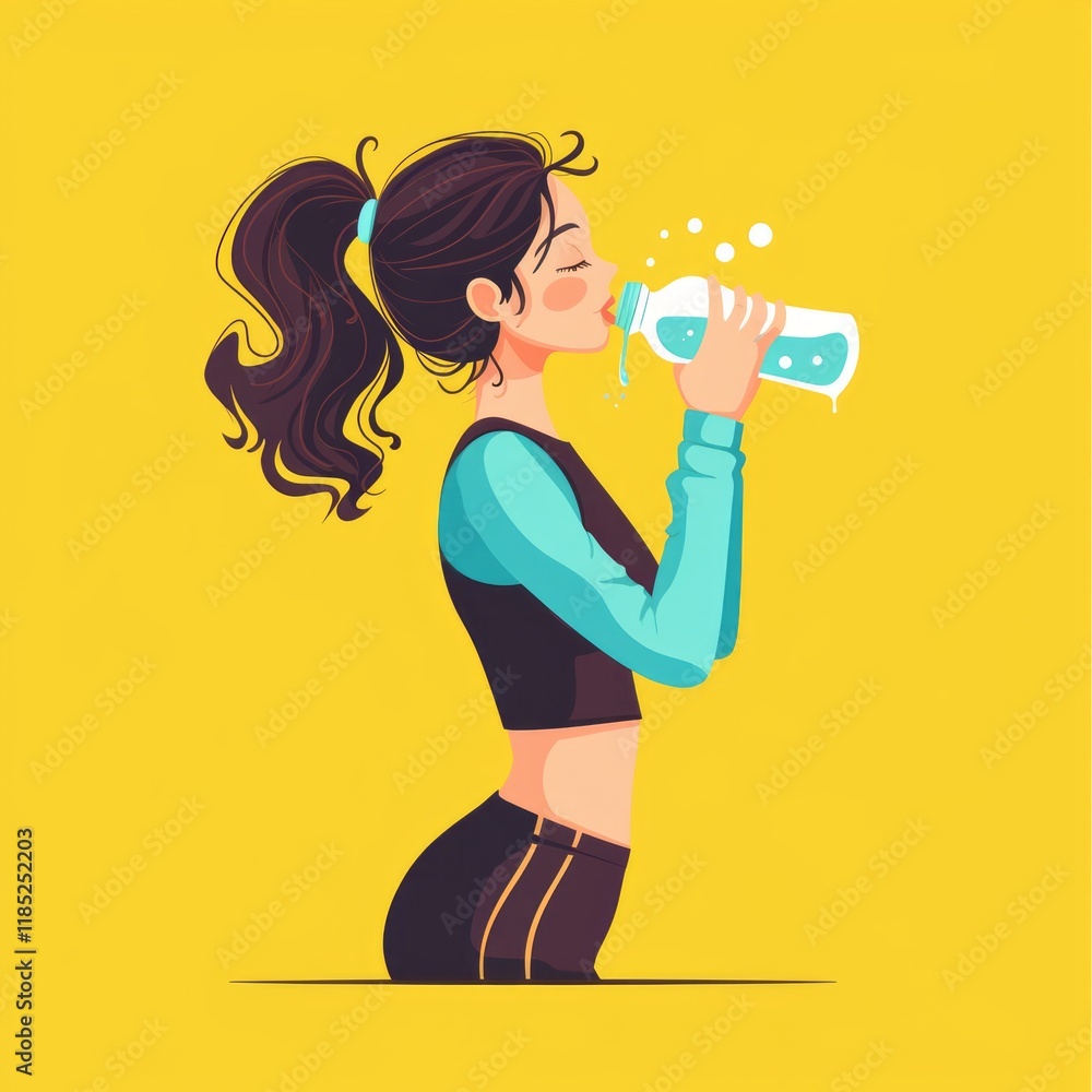 Girl drinking water from a glass generative ai Girl drinking water from a glass generative ai
