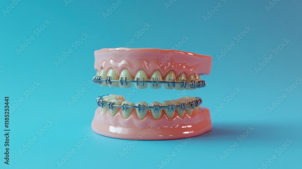 a pair of braces with teeth on a blue background
