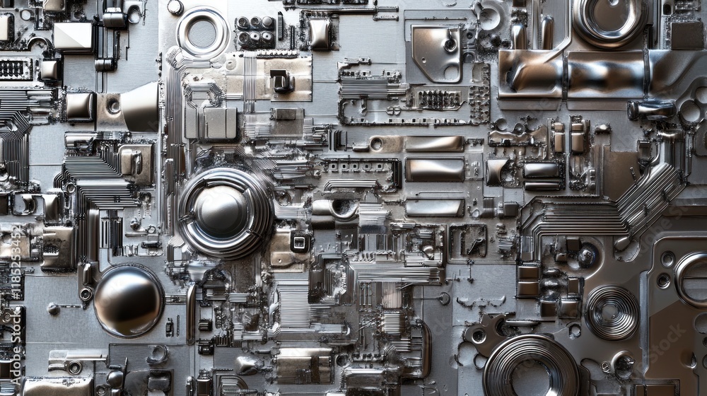 Abstract metallic texture, chrome parts, industrial background, design element