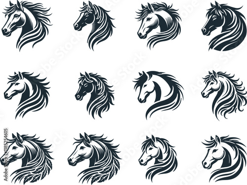 Set Of Horse Head Silhouette Vector On White Background eps 10