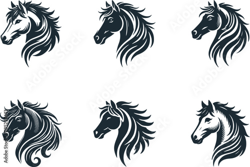 Set Of Horse Head Silhouette Vector On White Background eps 10