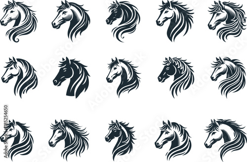 Set Of Horse Head Silhouette Vector On White Background eps 10