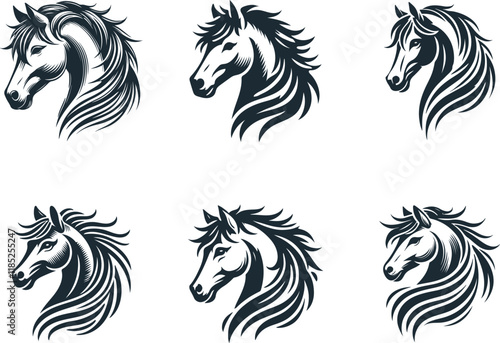 Set Of Horse Head Silhouette Vector On White Background eps 10