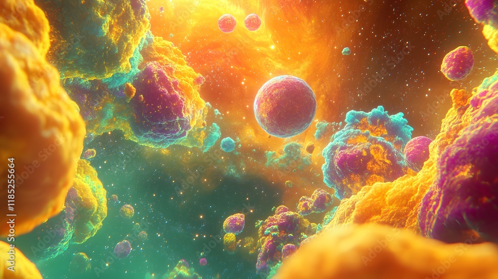 Fototapeta premium Vibrant Nebula Cosmic Clouds Planets And Starscape