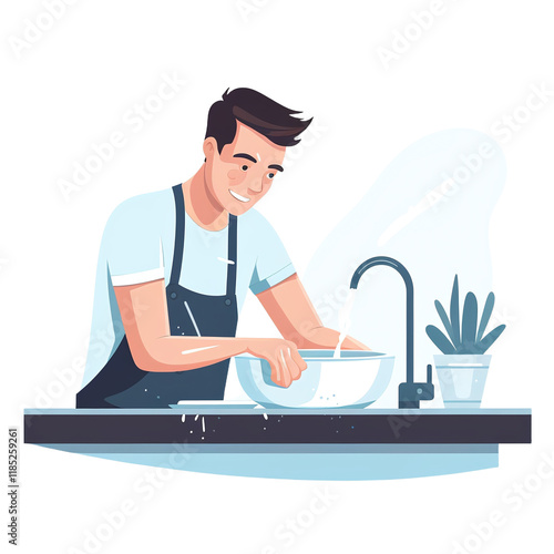 Man Washing Dishes photo