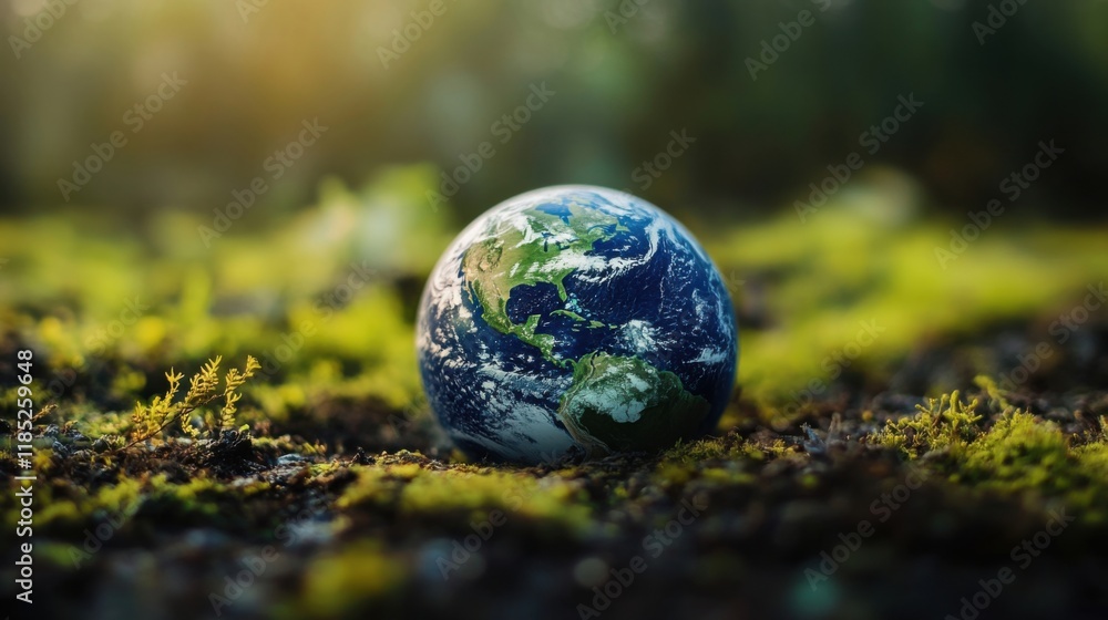 a small earth globe sitting on top of a green field a small earth globe sitting on top of a green field