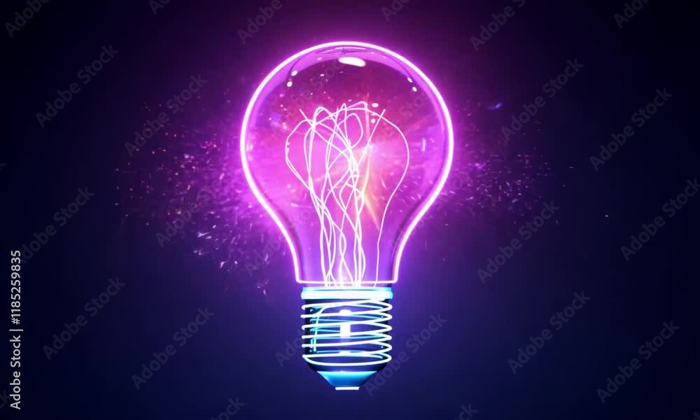 Glowing Neon Bulb Charging from Energy Core with Light Beams Igniting the Filament Glowing Neon Bulb Charging from Energy Core with Light Beams Igniting the Filament