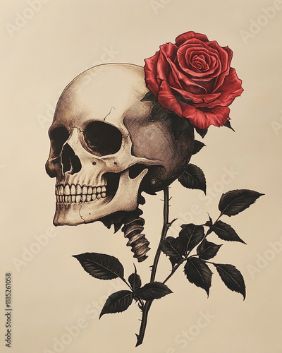 Skull and Rose Shoulder surrealist illustration photo