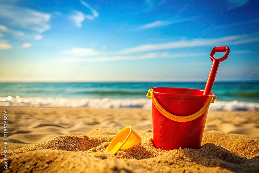 Beach Bucket and Spade, Summer Fun, Seaside Toys, Coastal Holiday, Sandcastle Building, Kids Playing on Beach Beach Bucket and Spade, Summer Fun, Seaside Toys, Coastal Holiday, Sandcastle Building, Kids Playing on Beach