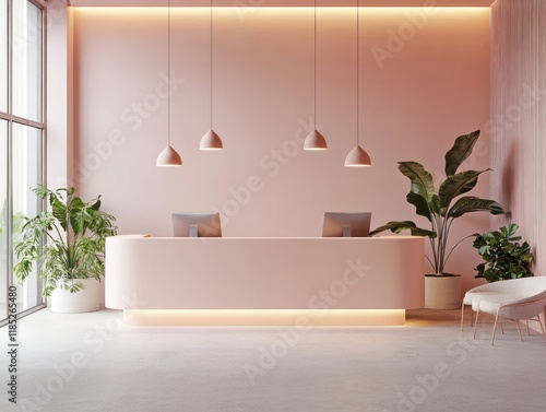 Modern Minimalist Pink Reception Area Design