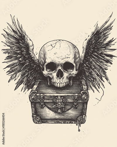 Skull and Wing Chest surrealist illustration photo