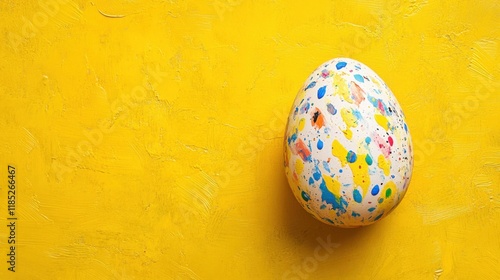 a painted egg on a yellow background