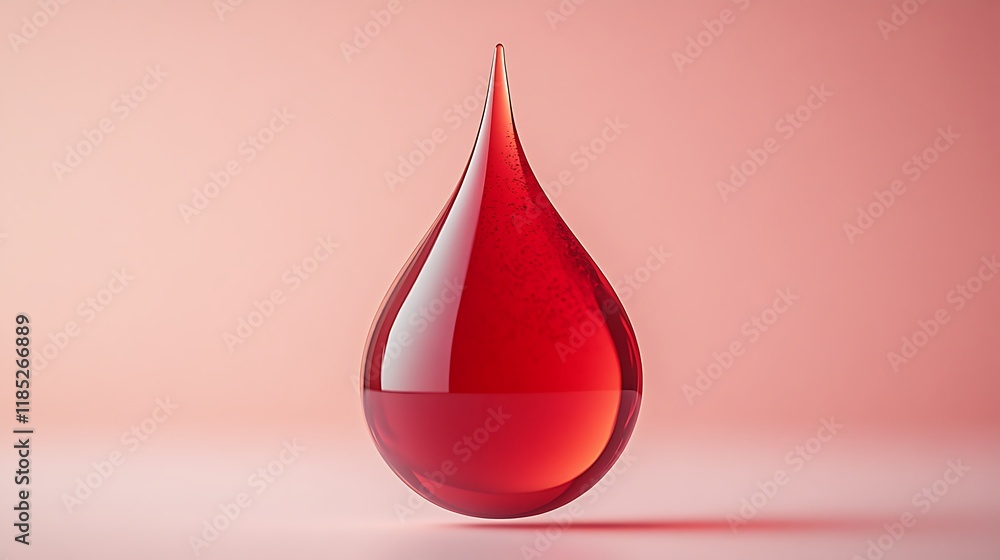 Fototapeta premium Single red liquid drop on pink background.