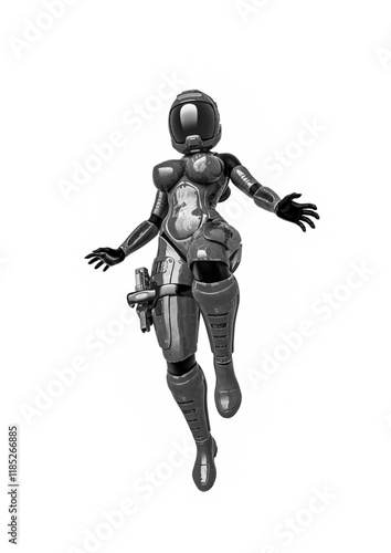 coolest astronaut girl is landing in white background