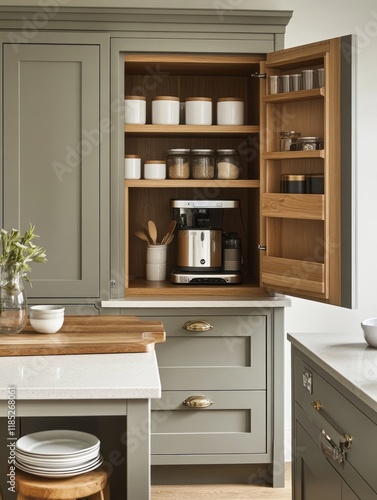 Modern Kitchen Cabinetry With Built In Coffee Machine