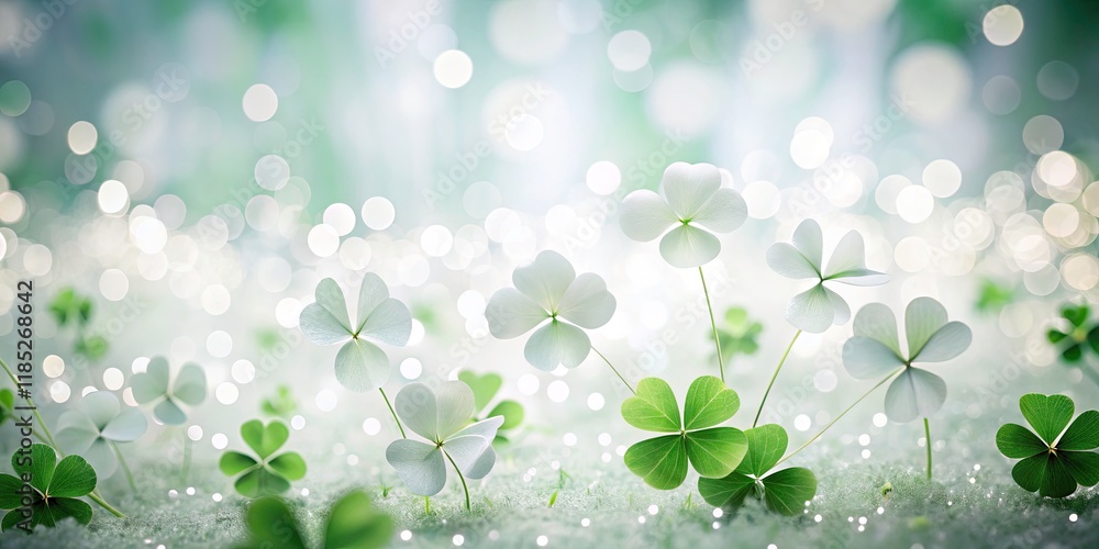 Fototapeta premium Clean White Shamrock Layout for Holiday Celebrations, Elegant Design for St. Patrick's Day, Minimalist Concept, Long Exposure Aesthetic, Nature-Inspired, Festive Decor Ideas