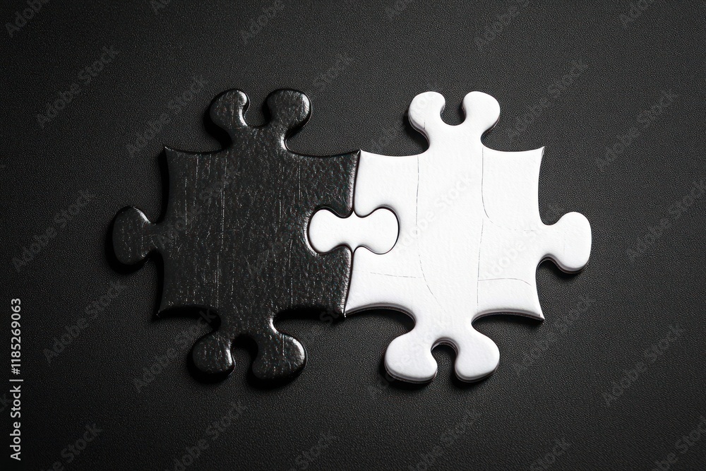 Obraz premium Black and White Puzzle Pieces with Opposite Background Colors Reflecting Contrast and Unity