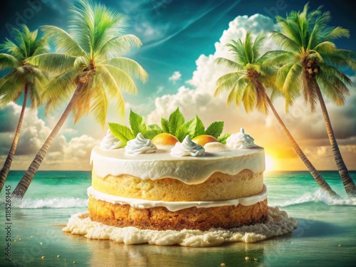 Double Exposure Coconut Cake: Creamy Delight, Tropical Fusion Photography photo