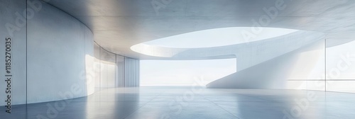Empty minimal abstract architecture building interior or exterior concrete design open space floor courtyard white showcase area and curved walls museum,