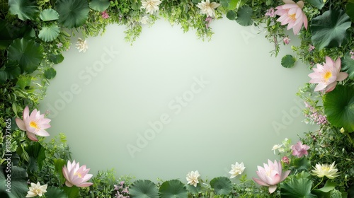 Wallpaper Mural A green background with a white border and pink flowers Torontodigital.ca