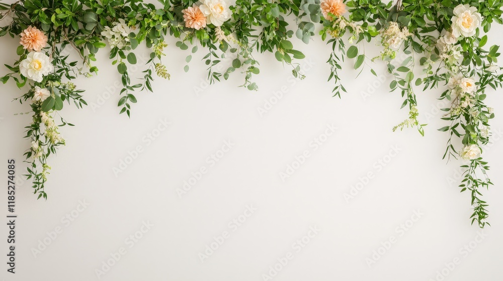 A white background with a green and white flower arrangement A white background with a green and white flower arrangement