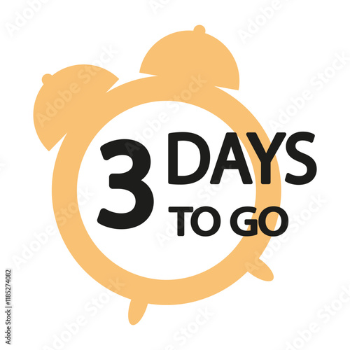 Countdown alarm icon. Number 3 is bold. Three days to go. Yellow and black vector.