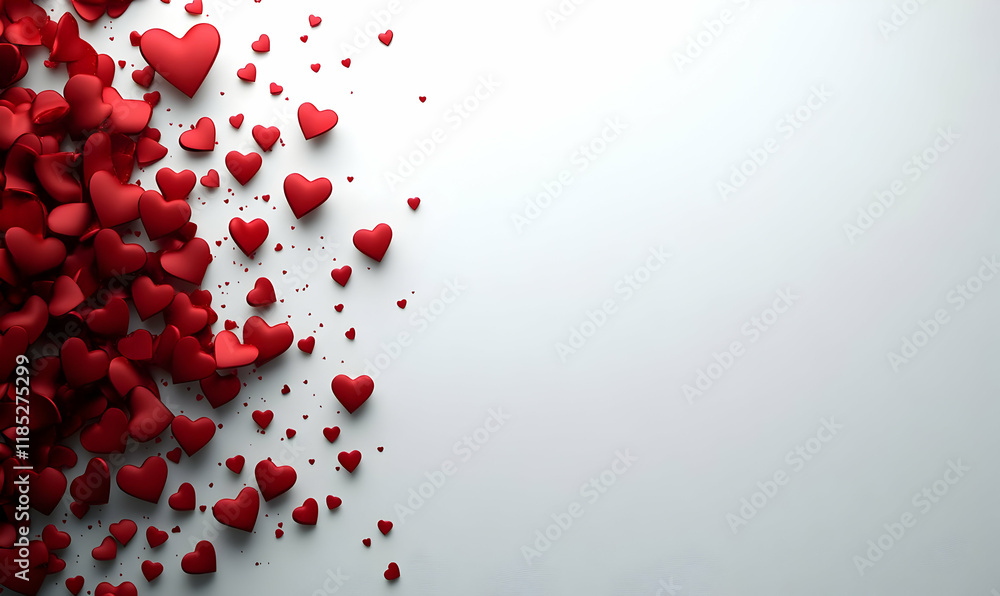 Red hearts falling, white background, Valentine's Day card Red hearts falling, white background, Valentine's Day card