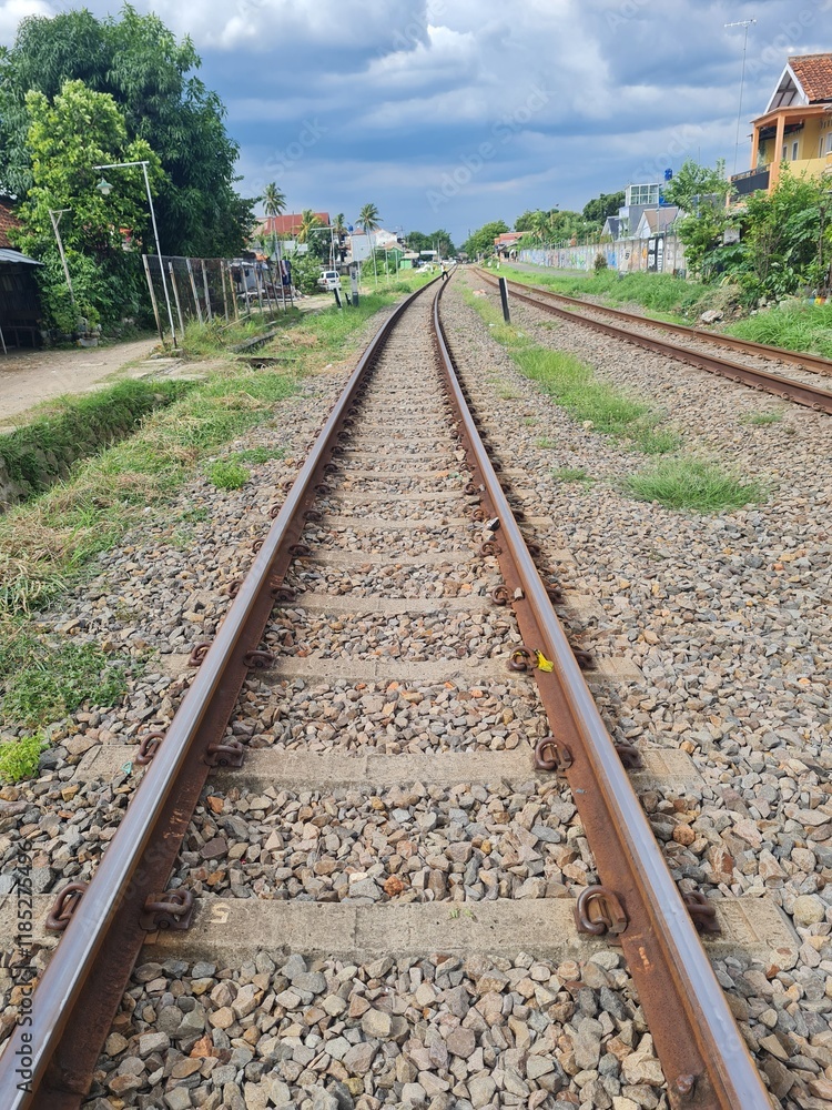 railroad tracks in the forest urban viilage railroad tracks in the forest urban viilage