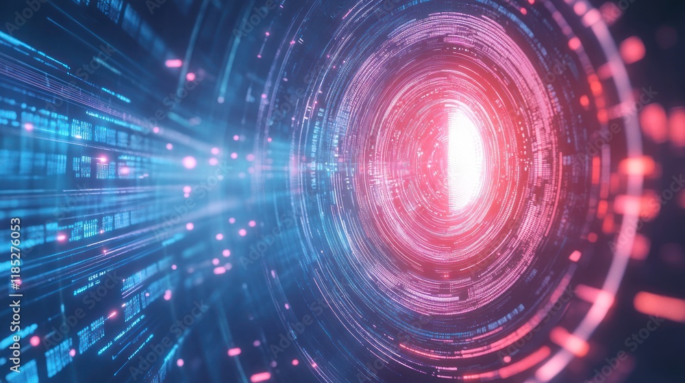 Abstract digital tunnel with glowing light and data streams. Abstract digital tunnel with glowing light and data streams.