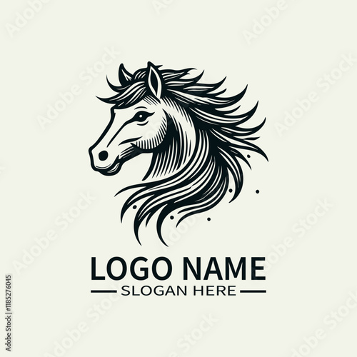 Beautiful Horse Hair Logo Design, Elegant Horse Mane Logo, Horse with Flowing Mane Logo, Equine Beauty Logo, Majestic Horse Logo