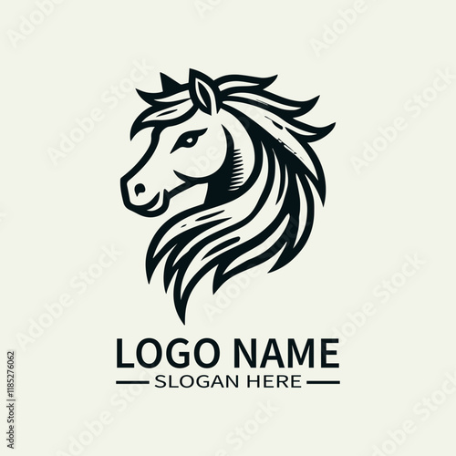 Beautiful Horse Hair Logo Design, Elegant Horse Mane Logo, Horse with Flowing Mane Logo, Equine Beauty Logo, Majestic Horse Logo