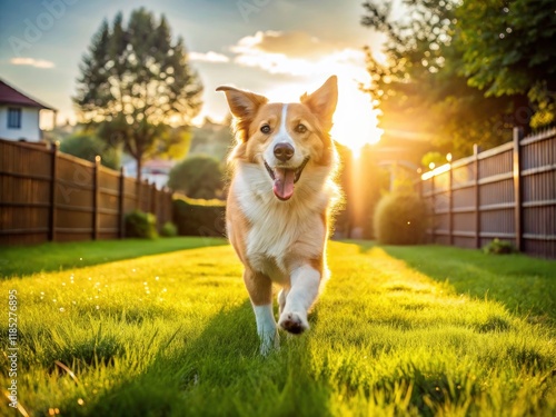 Happy Adopted Dog in Fenced Yard: Freedom, Joy, and Post-Adoption Bliss photo