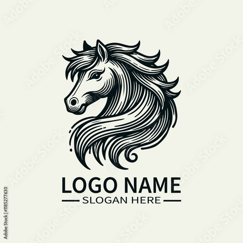 Beautiful Horse Hair Logo Design, Elegant Horse Mane Logo, Horse with Flowing Mane Logo, Equine Beauty Logo, Majestic Horse Logo