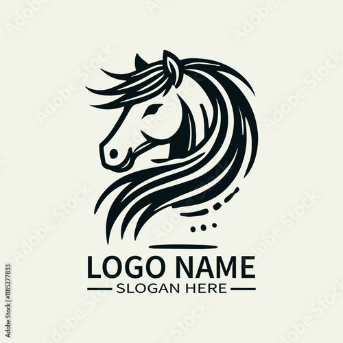 Beautiful Horse Hair Logo Design, Elegant Horse Mane Logo, Horse with Flowing Mane Logo, Equine Beauty Logo, Majestic Horse Logo