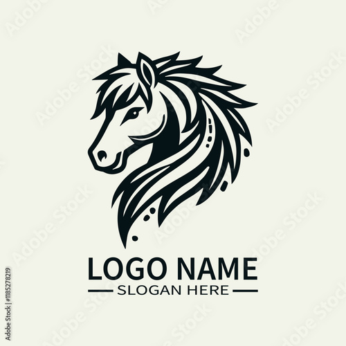 Beautiful Horse Hair Logo Design, Elegant Horse Mane Logo, Horse with Flowing Mane Logo, Equine Beauty Logo, Majestic Horse Logo