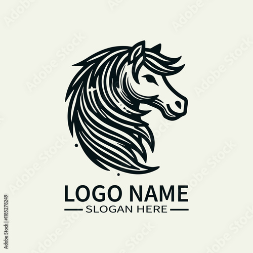 Beautiful Horse Hair Logo Design, Elegant Horse Mane Logo, Horse with Flowing Mane Logo, Equine Beauty Logo, Majestic Horse Logo