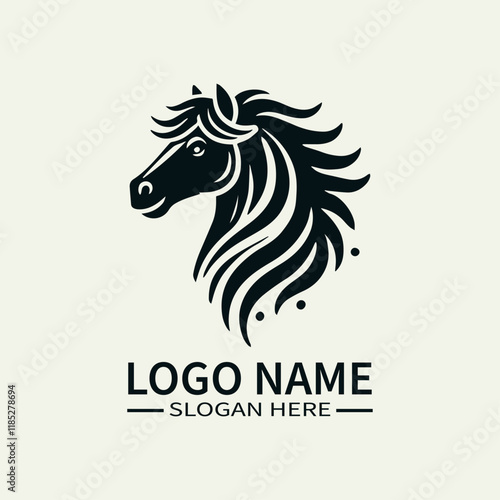 Beautiful Horse Hair Logo Design, Elegant Horse Mane Logo, Horse with Flowing Mane Logo, Equine Beauty Logo, Majestic Horse Logo