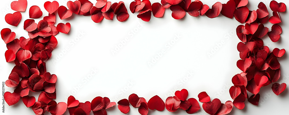 Red hearts frame, white background, message space Red hearts frame, white background, message space