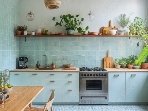 Light Blue Kitchen With Woo...