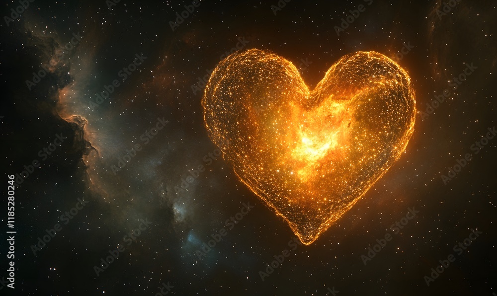Fiery heart-shaped nebula in space. Fiery heart-shaped nebula in space.